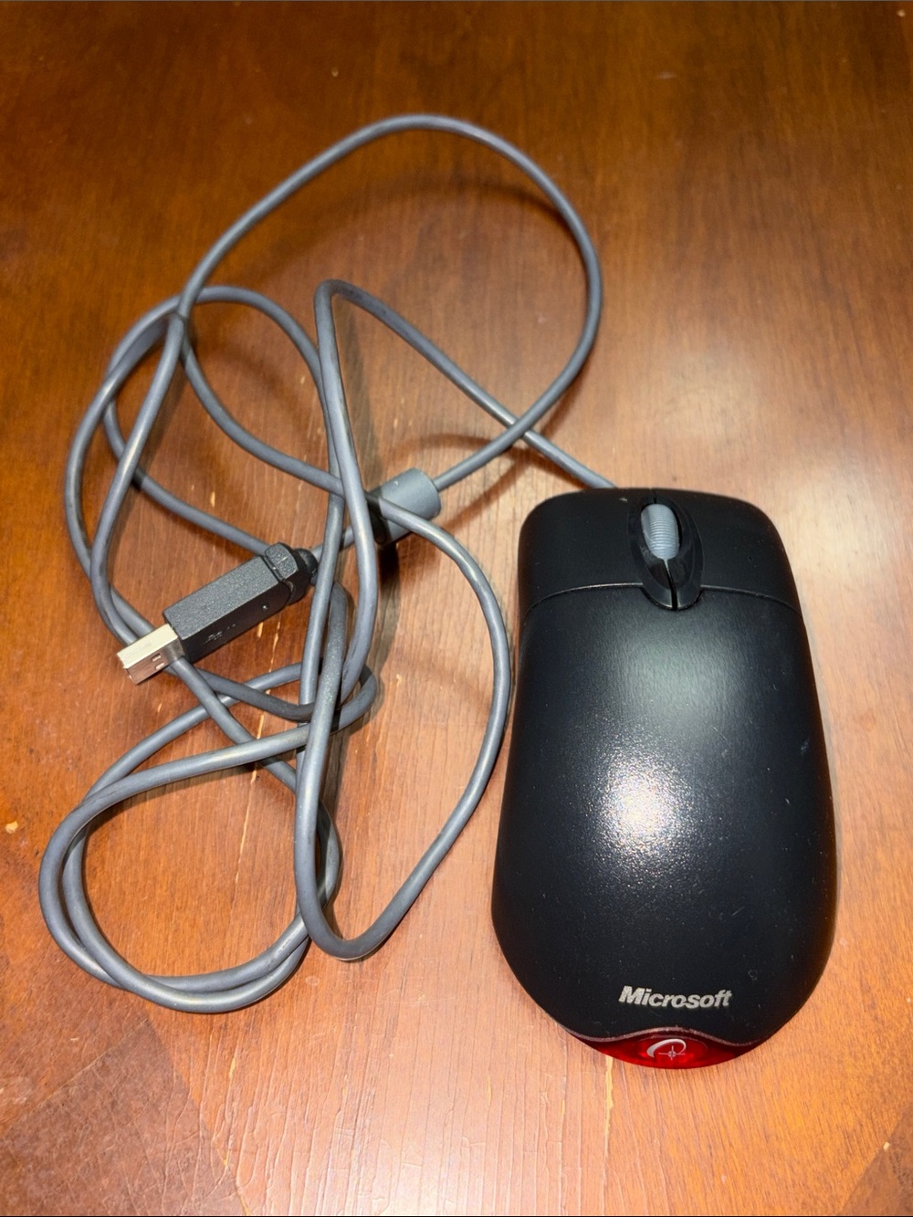 Microsoft Black USB Wired Mouse/PS2 compatible with Gray Cable and Red Accent